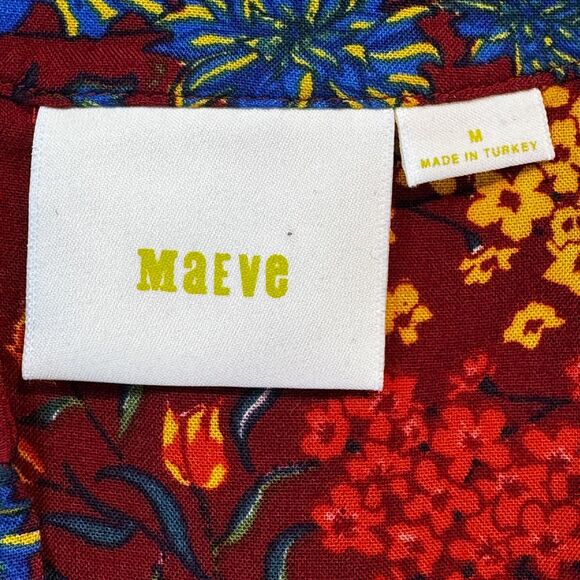 Maeve by Anthropologie Blouse Women's Medium Red Floral Button Front Long Sleeve - Picture 6 of 13